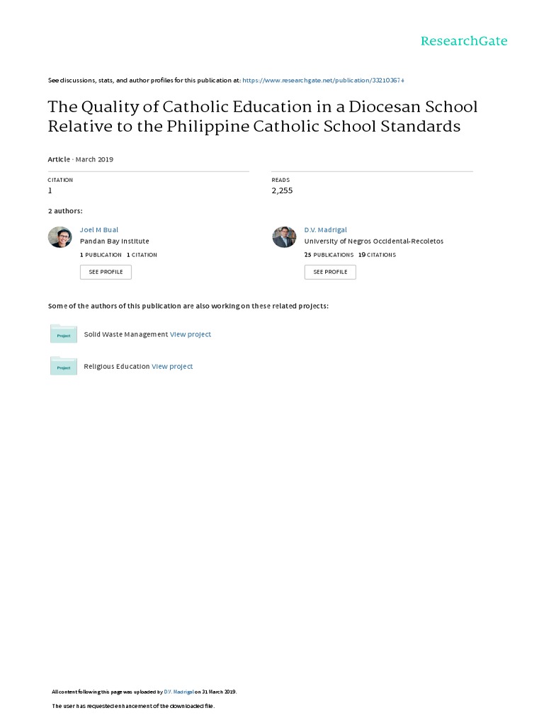Quality of Catholic Education Assessment | PDF | Christian Mission ...