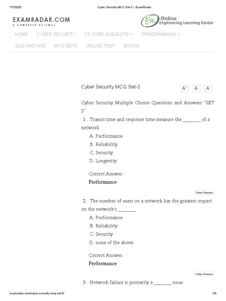 Cyber security mcq set 3 examradar pdf multiple choice computer