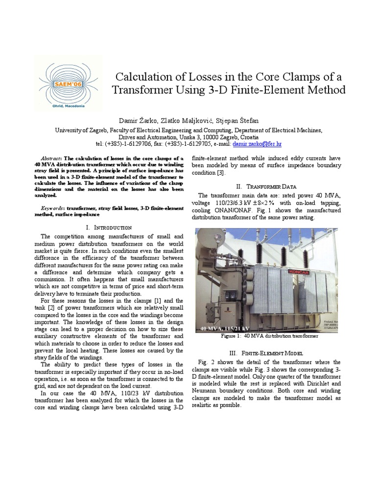 Core Clamp Losses in Transformers | PDF | Transformer | Finite Element ...