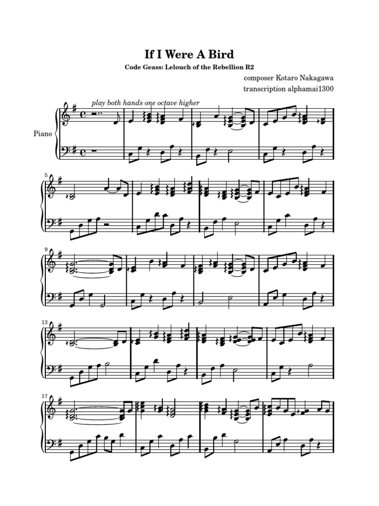 Code Geass: If I Were A Bird Sheet | PDF | Musical Compositions ...
