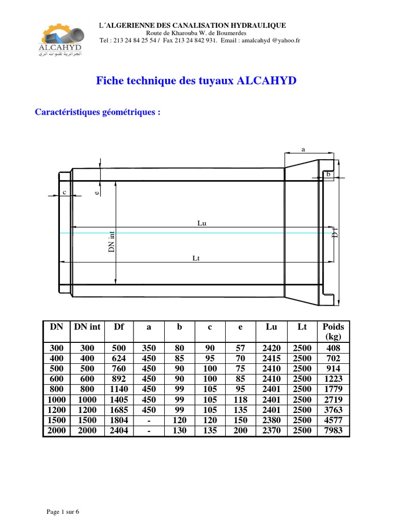 Fiche Technique Des Tuyaux ALCAHYD PDF PDF Béton Tuyau — free download
