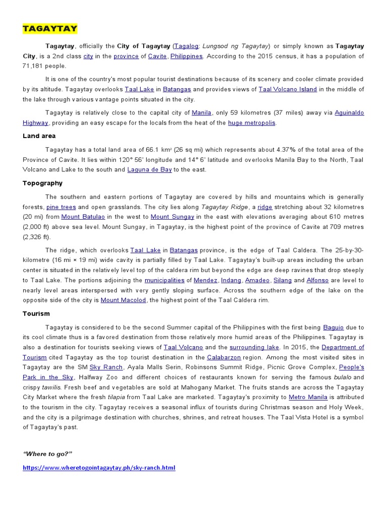 Tagaytay Land Area PDF Earth Sciences Geography