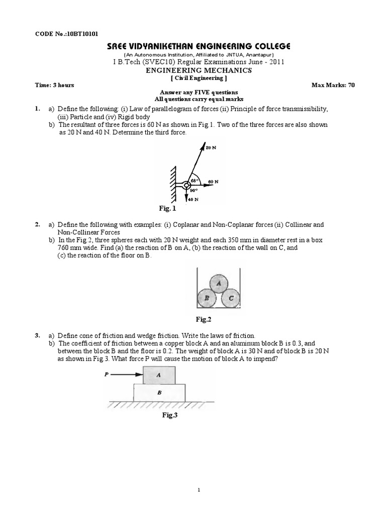 Engineering Mechanics Exam Paper | PDF | Lift (Force) | Force