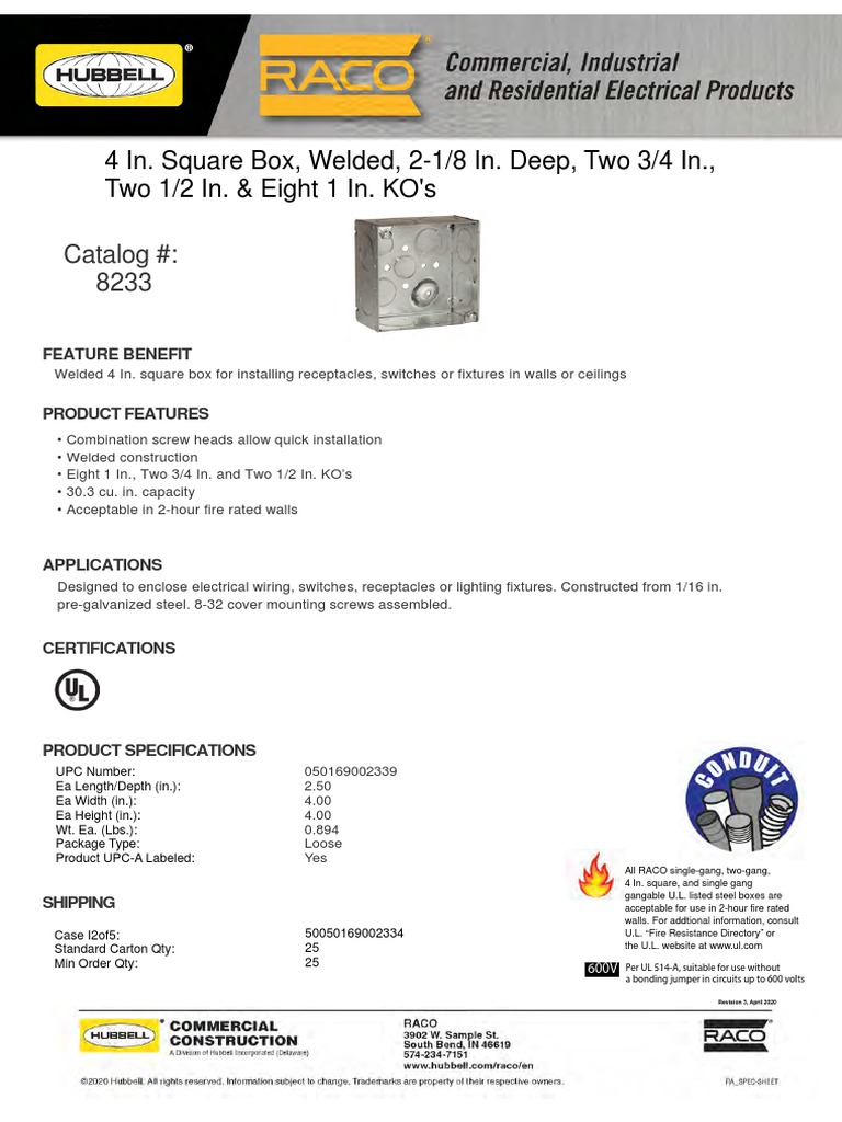 4-Inch Welded Electrical Box Specs | PDF