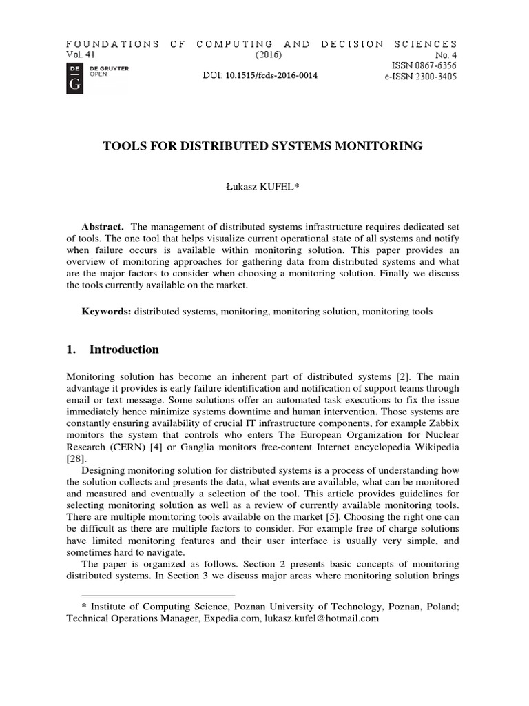 Monitoring Solutions for Distributed Systems | PDF | Cloud Computing ...