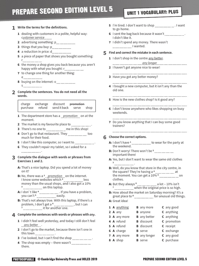 Prepare Second Edition Level 5: Unit 1 Vocabulary: Plus | PDF | Media ...