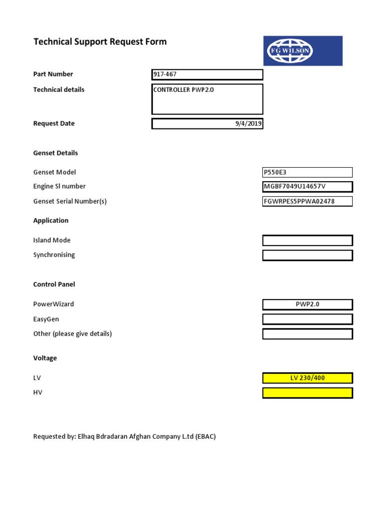 Genset Support Request Form | PDF