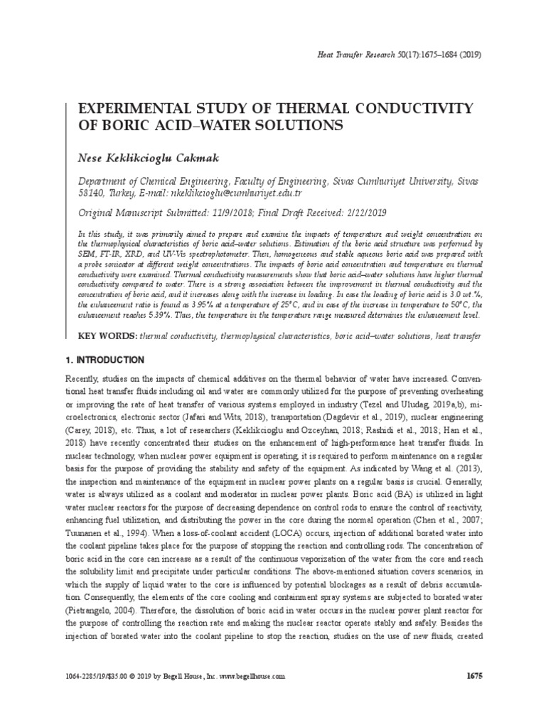 Experimental Study of Thermal Conductivity of Boric Acid-Water ...