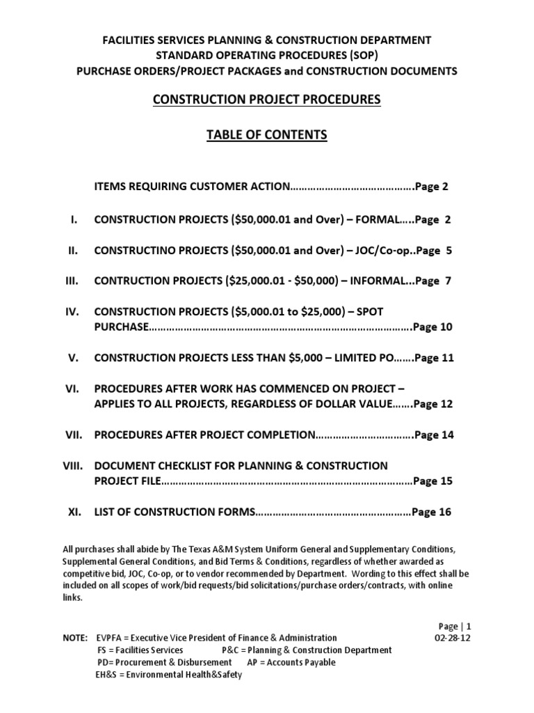 SOP for Construction Project Procedures | PDF | Accounts Payable ...