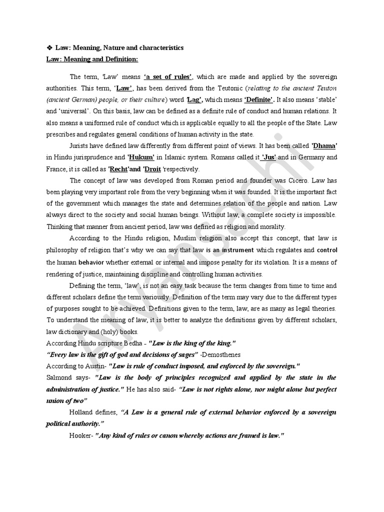 Defining Law An Analysis of the Meaning and Nature of Law According to