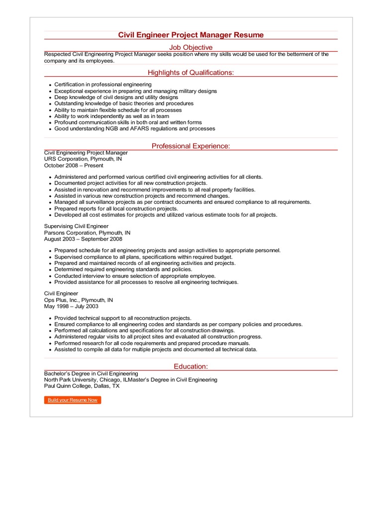 Civil Engineer Project Manager Resume | PDF | Civil Engineering | Engineer
