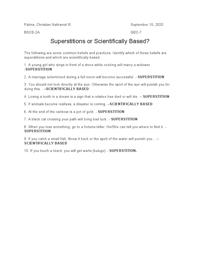 Superstitions or Scientifically Based?: - Superstition | PDF