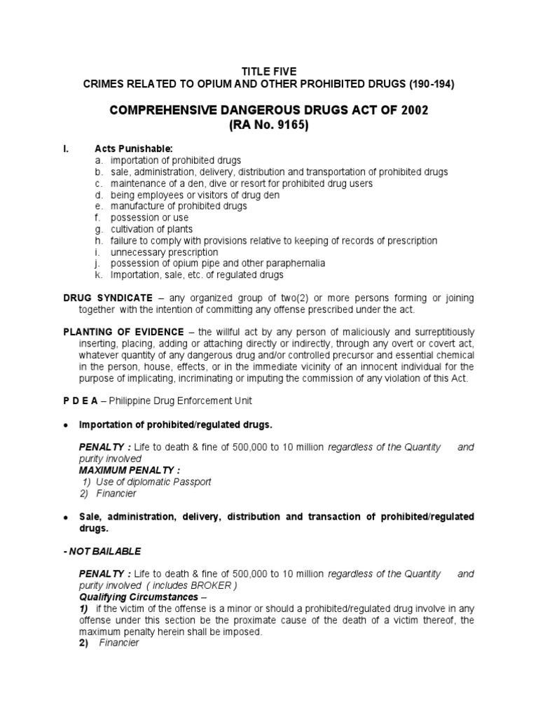 Comprehensive Dangerous Drugs Act of 2002 (RA No. 9165) PDF