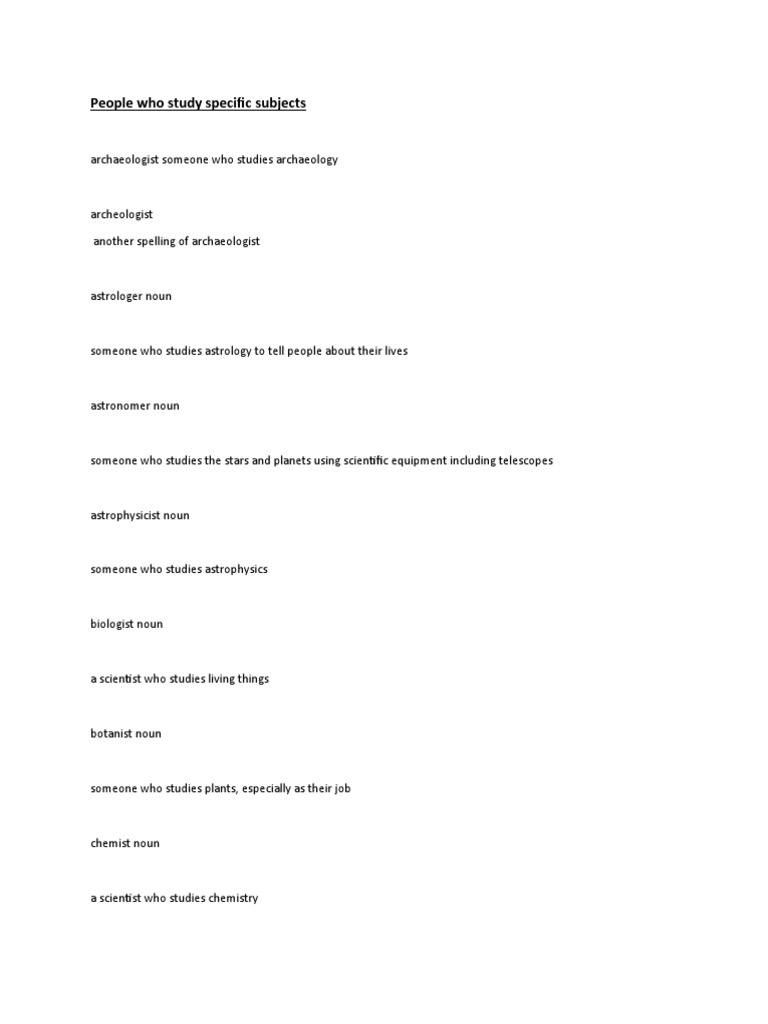 People Who Study Specific Subjects | PDF | Scientist | Linguistics