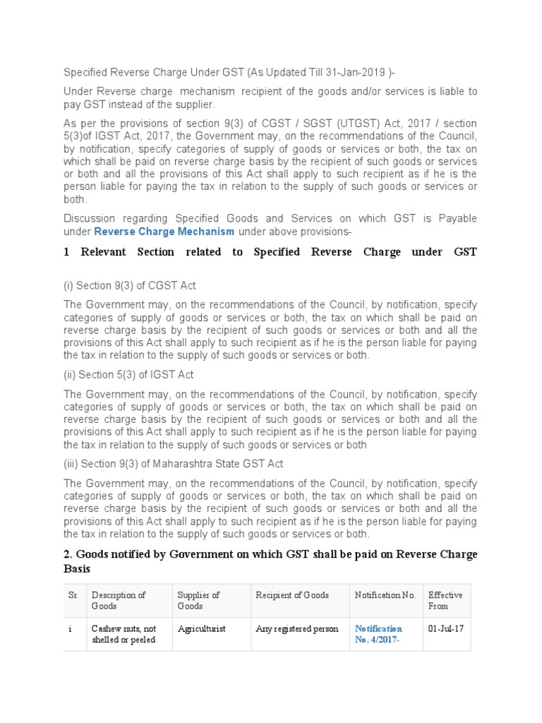 GST Reverse Charge Mechanism Overview | PDF | Partnership | Taxes