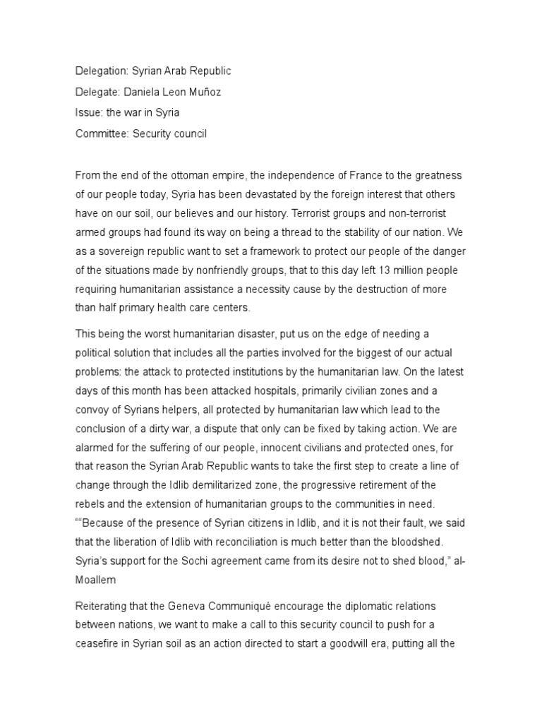SIRIA Position Paper MUN | PDF | Syria | Syrian Civil War
