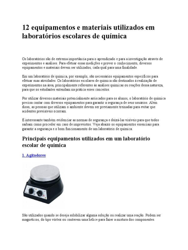 Equipamentos Essenciais para Laboratório de Química | PDF ...
