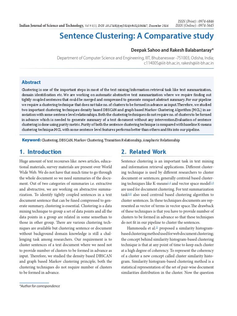 Sentence Clustering: A Comparative Study: 2. Related Work | PDF ...