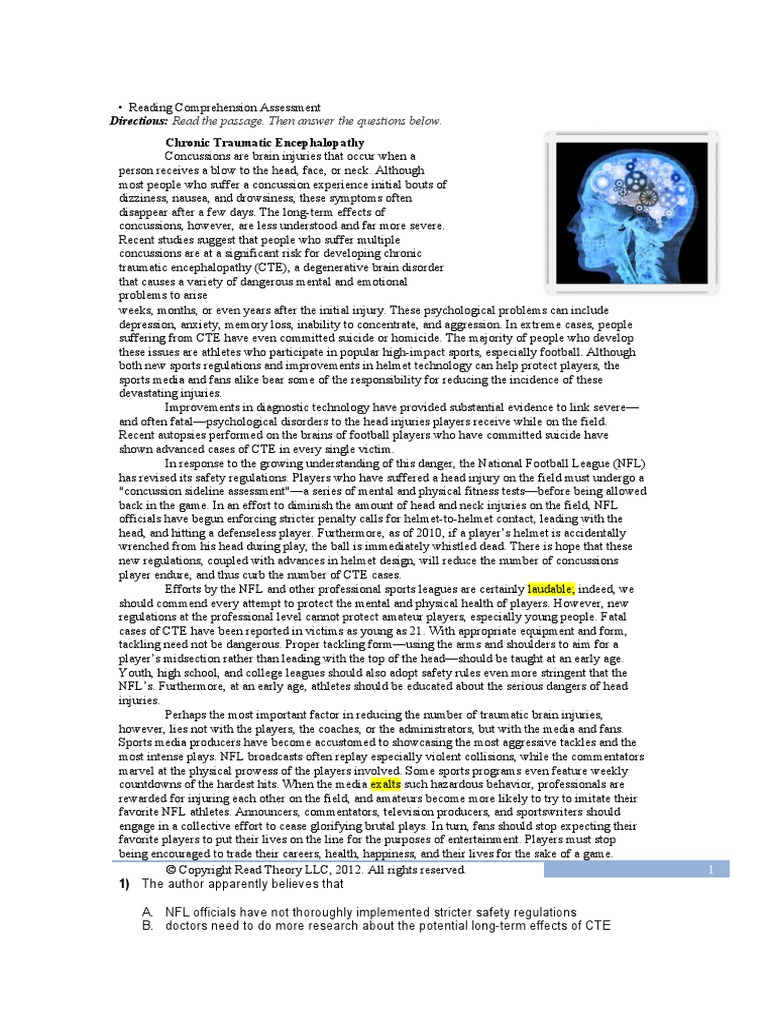 Chronic Traumatic Encephalopathy: Directions | PDF | Concussion ...
