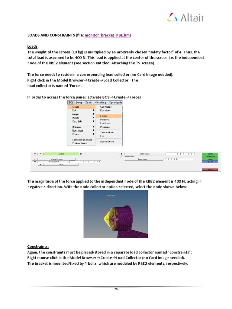 Loads and Constraints for Bracket Model | PDF