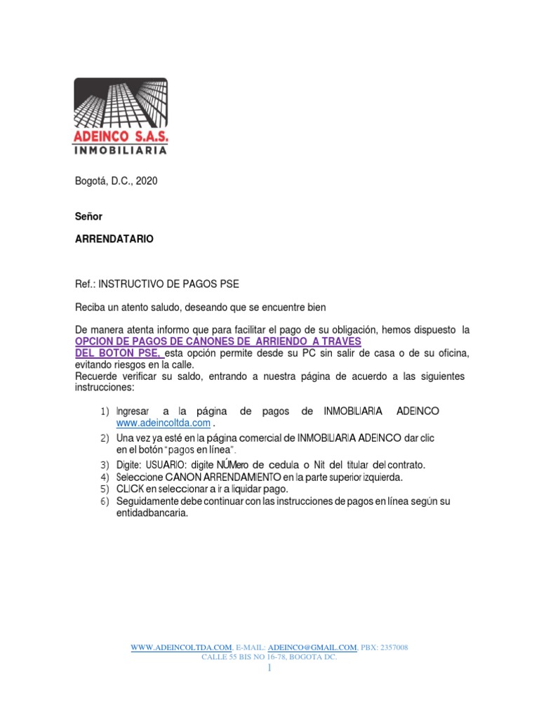 Instructivo de Pagos PSE Adeinco | PDF | Finanzas y dinero
