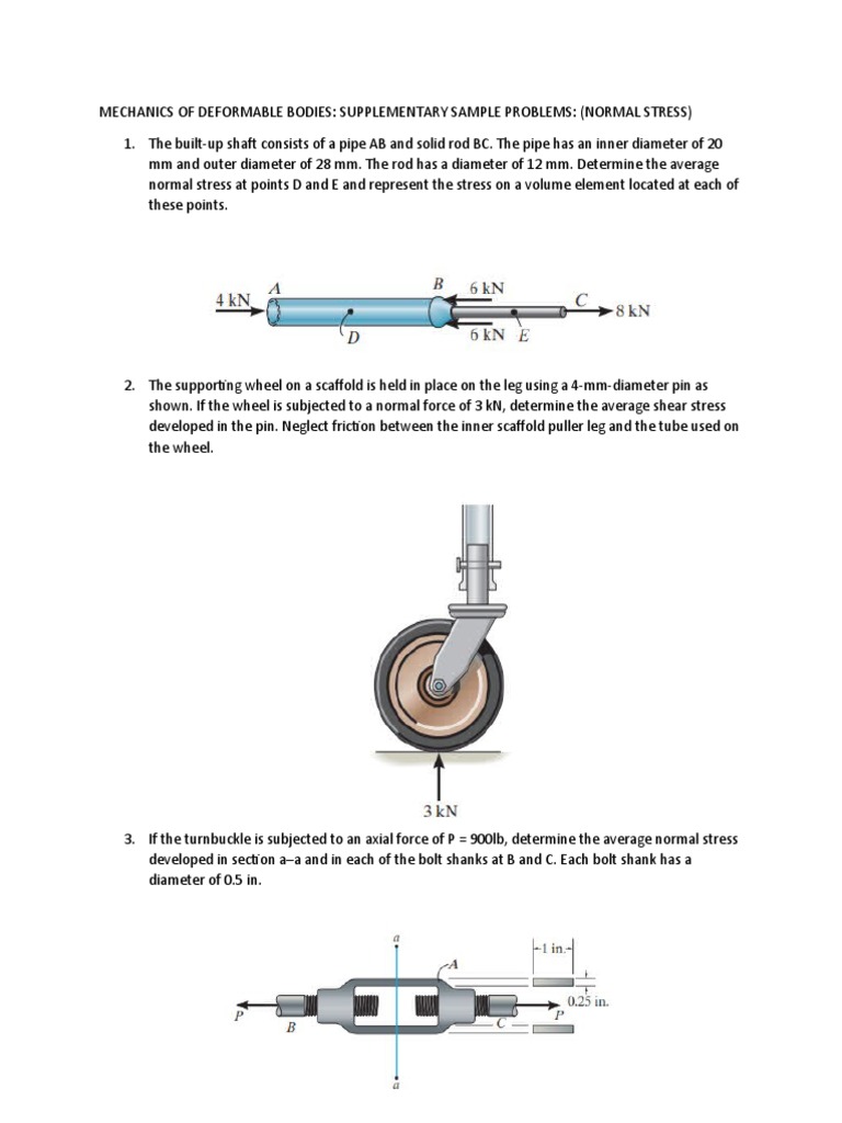 Mechanics of Deformable Bodies - Supplementary Problems | PDF | Rivet ...