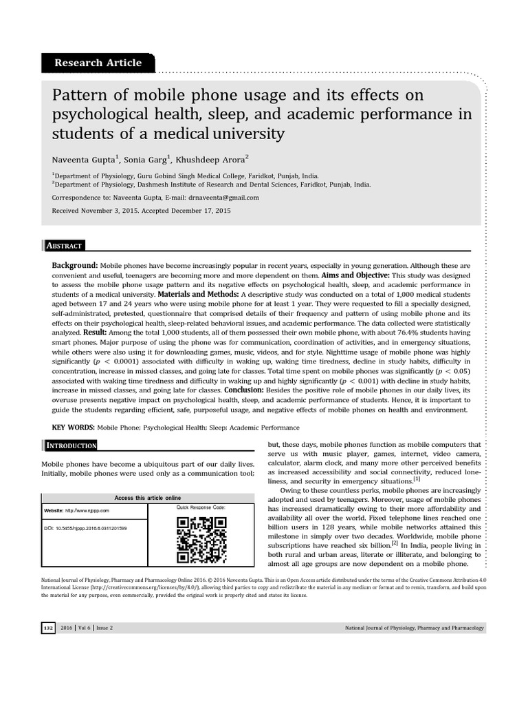Pattern of Mobile Phone Usage and Its Effects On Psychological Health ...