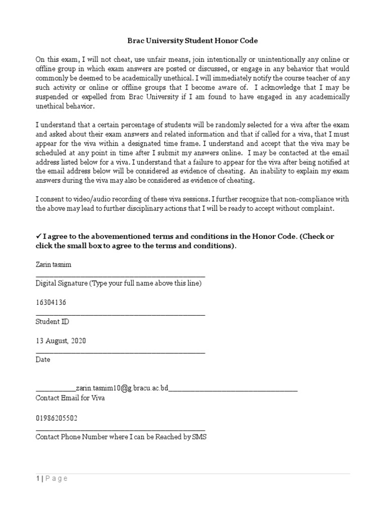 Brac University Honor Code for Exams | PDF | Digital Marketing ...