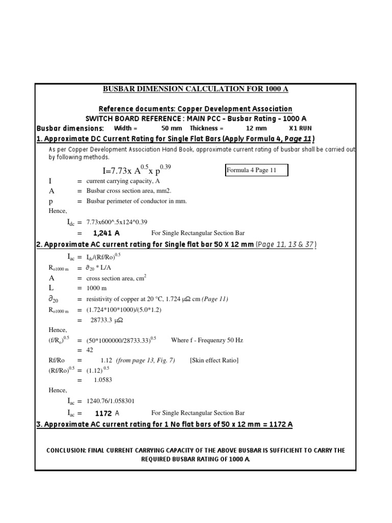 Busbar Ratings Guide Table