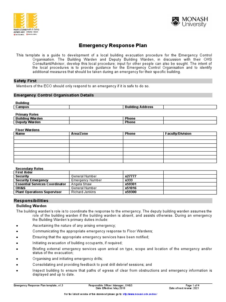 Emergency Response Plan Template PDF Emergency Emergency Evacuation