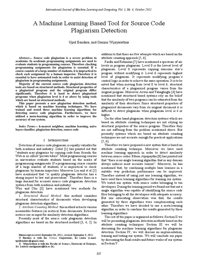 Machine Learning for Code Plagiarism Detection | PDF | Statistical ...