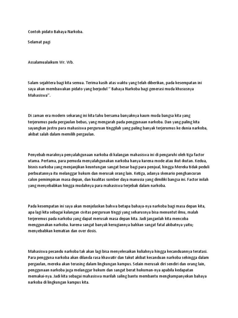 Contoh Pidato Bahaya Narkoba