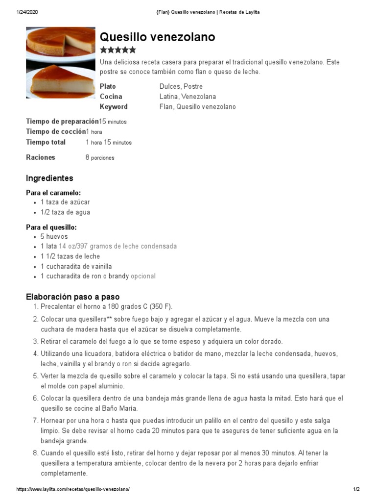 Flan) Quesillo Venezolano - Recetas de Laylita, PDF, Postres