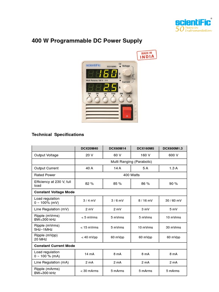 400W Programmable DC Power Supply Specs | PDF | Power Supply | Mains ...