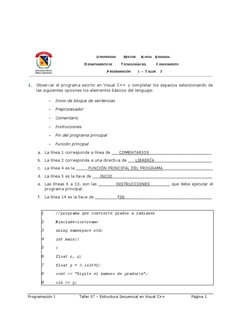 Taller 7.0 | PDF | C ++ | Programación de computadoras