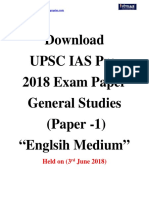 UPSC IAS Civil Services Prelim Exam Paper 2018 GS Paper 1 Held On 3rd June 2018 - WWW - Dhyeyaias.com - PDF