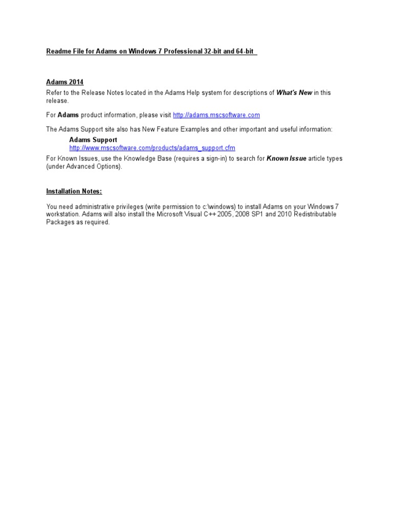 Adams Installation Guide for Windows 7 | PDF | Business | Computers