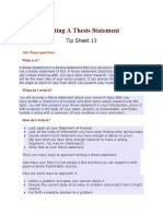Writing A Thesis Statement: Tip Sheet 13