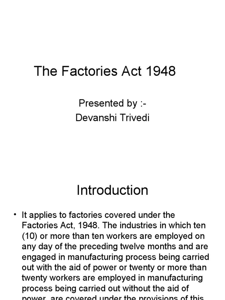 Overview of the Factories Act 1948 | PDF | Justice | Crime & Violence