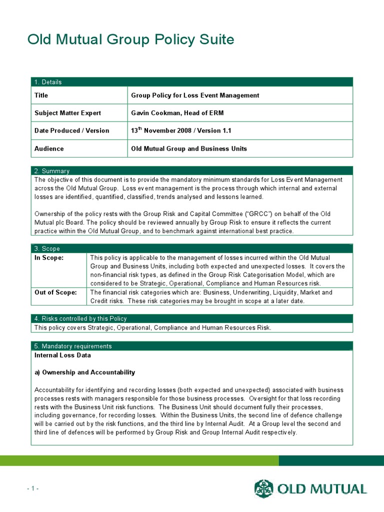 Loss Event Management Policy Overview | PDF | Risk | Risk Assessment