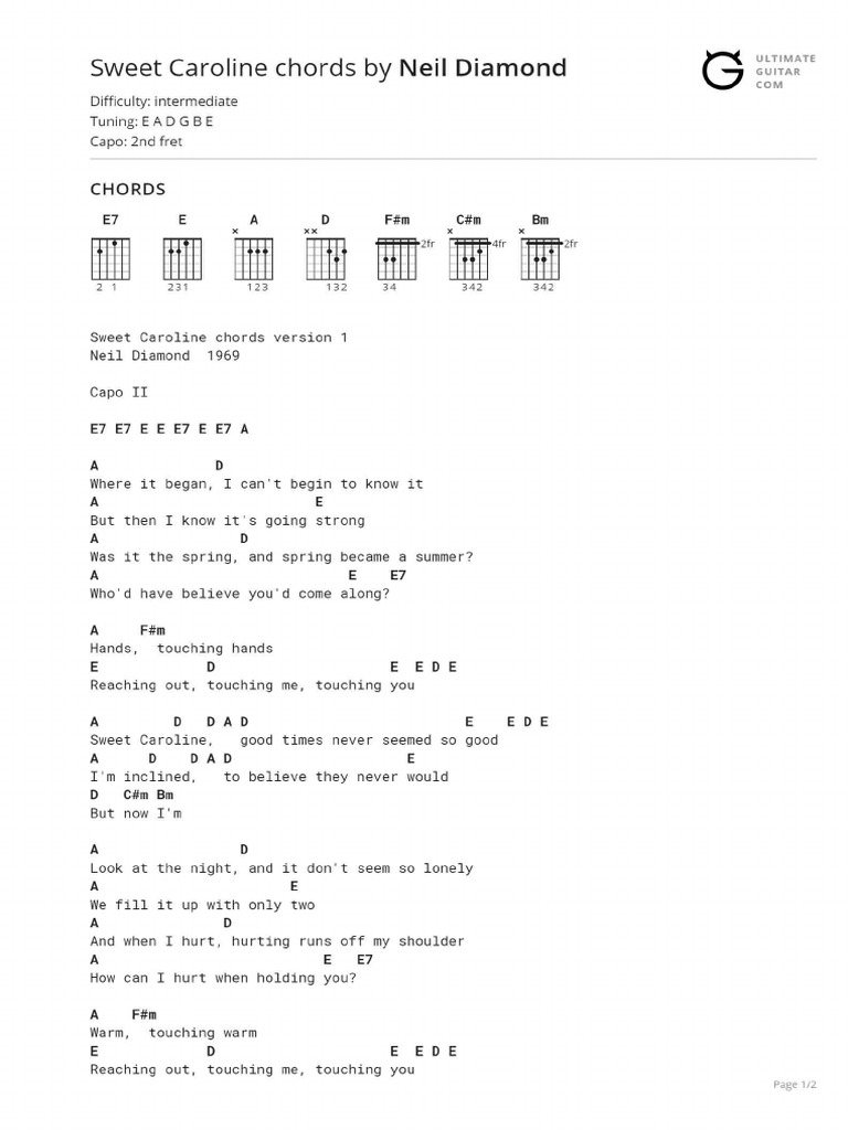 Sweet Caroline Chords PDF