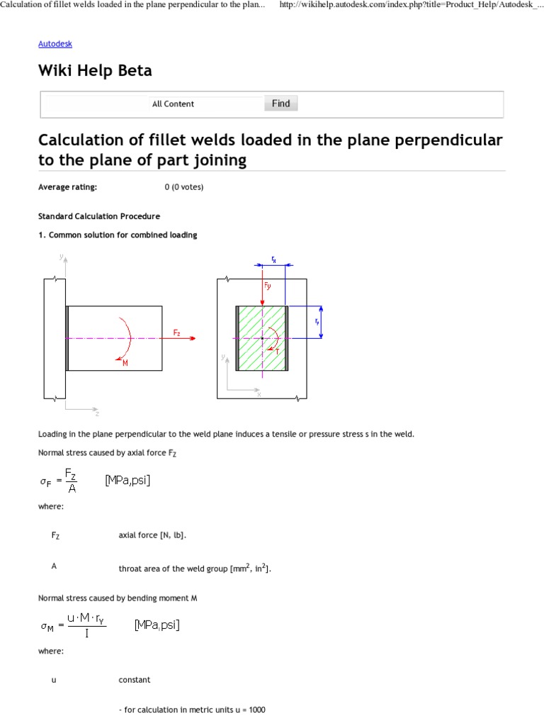 Calculation of fillet welds Stress (Mechanics) Bending