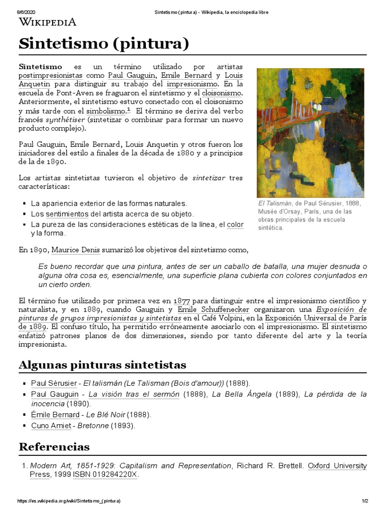 Sintetismo (Pintura) Wikipedia, La Enciclopedia Libre PDF