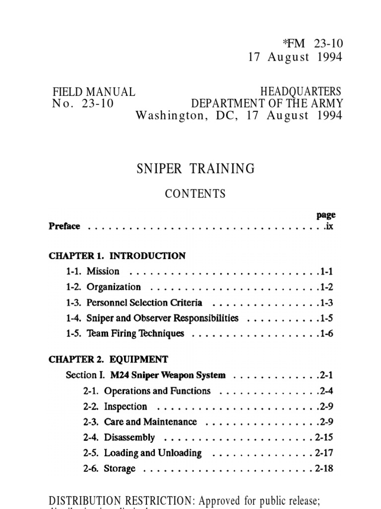 Army Sniper Training Manual FM 23-10 | PDF
