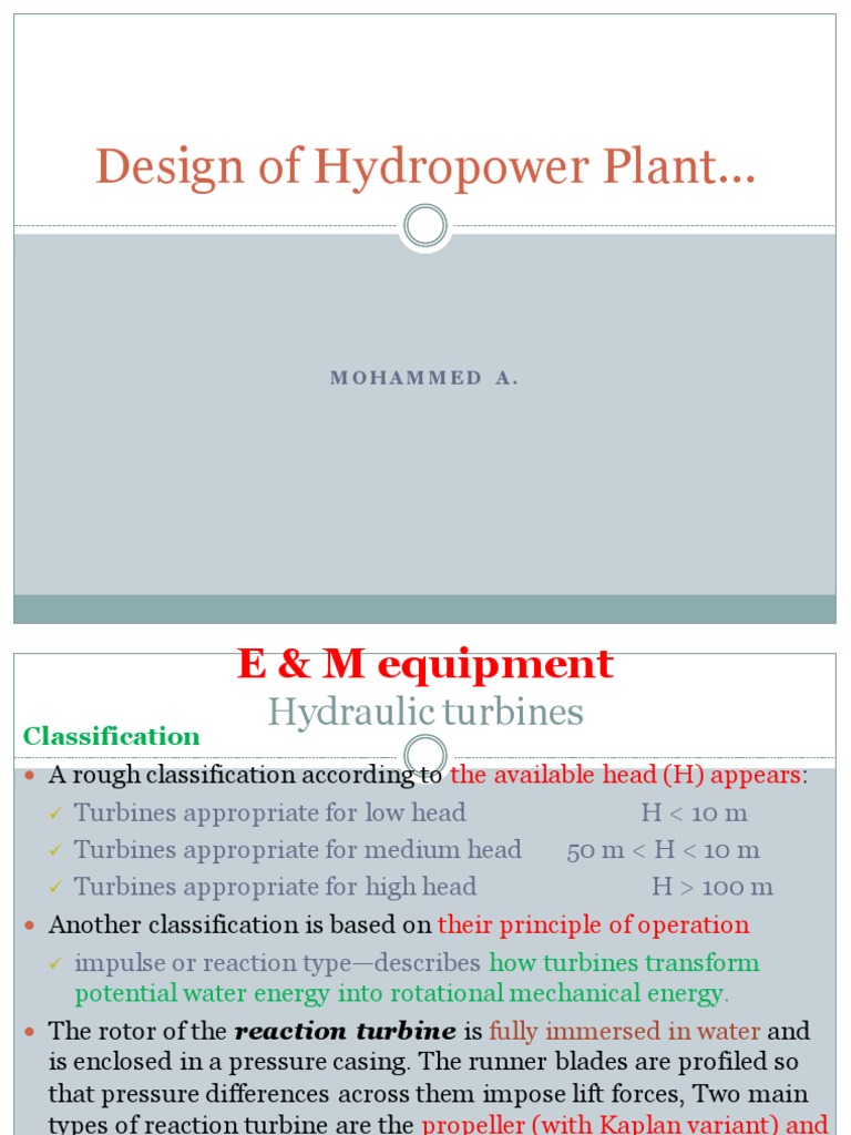 Hydropower Plant Turbine Design Guide | PDF | Turbine | Electric Generator