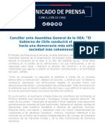 Canciller Ante Asamblea General de La OEA: "El Gobierno de Chile Conducirá El Proceso Hacia Una Democracia Más Sólida y Una Sociedad Más Cohesionada"