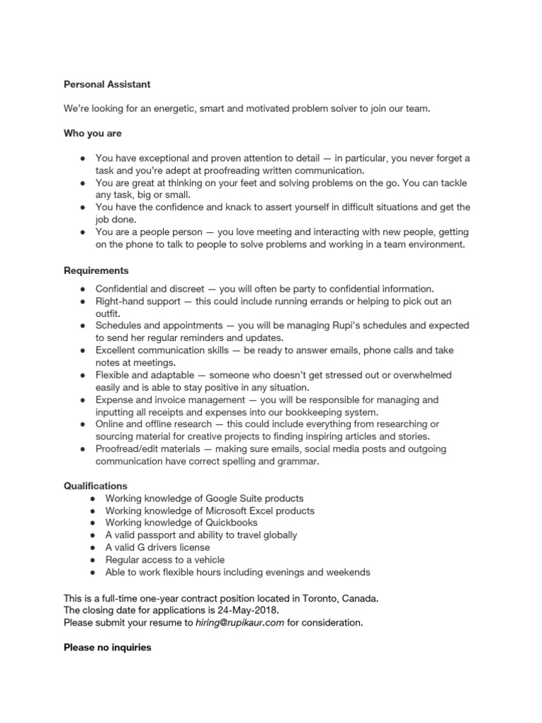 Personal Assistant Job Description Final PDF PDF