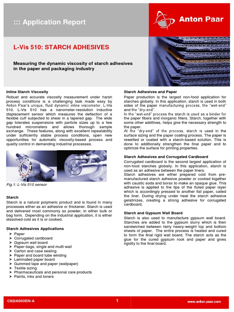 Viscosity Control for Starch Adhesives | PDF | Starch | Adhesive