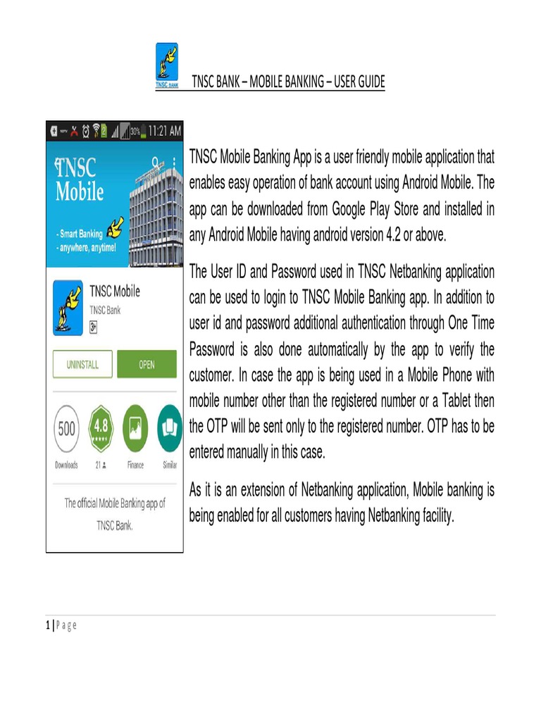 TNSC Mobile Banking User Guide | PDF | Mobile App | Online Banking
