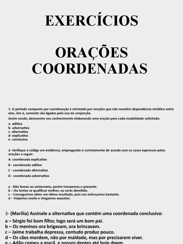 8 Exercicios Oracoes Coordenadas | PDF | Oração